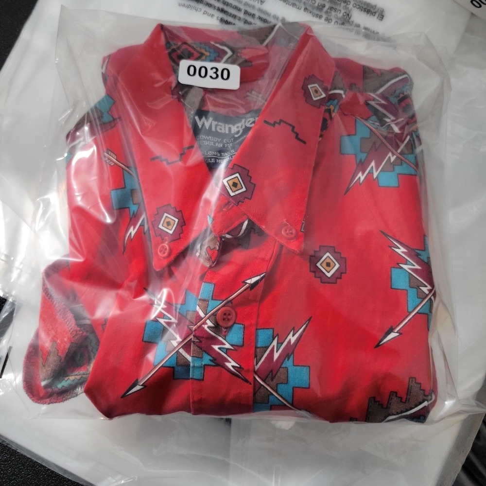 Vintage Wrangler Brushpopper Western Shirt Mens 16-34 Red Aztec Print Longsleeve - Picture 13 of 13